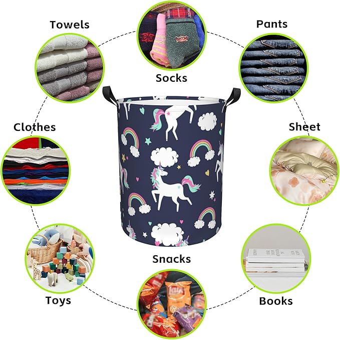 Laundry Basket Unicorns and Rainbows Laundry Hamper Large Laundry Basket Storage Basket Tote Bag Collapsible Organizer Basket for Bathroom,Laundry,Bedroom 17.3 x16.5 Inch