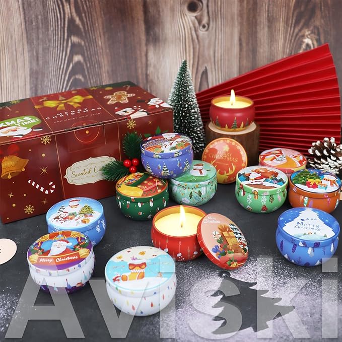 12 PCS Christmas Scented Candles, 2.5OZ Jar Candles, 12 Christmas Fragrances Candle Set for Women, Mom, Grandma, Godmother, Coworker, Teacher