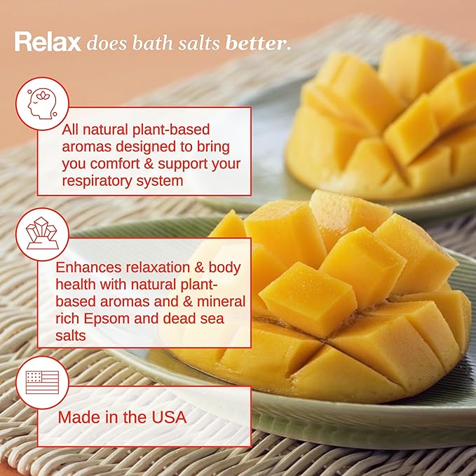 Relax Spa & Bath, Epsom & Dead Sea Salts, Aromatherapy Bath Salts for Hot Tub, Bath, or Spa, Infused with Magnesium, Honey Mango Scent
