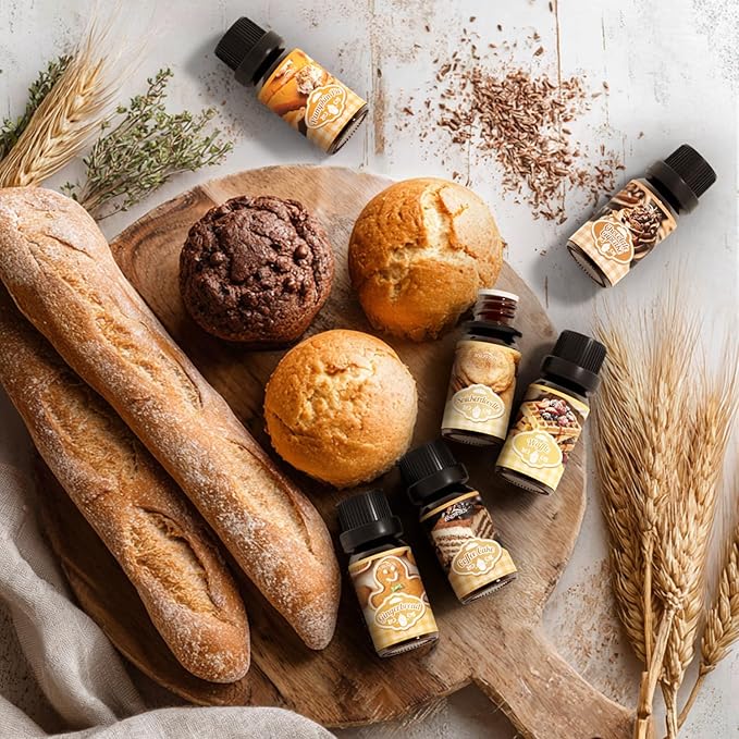 Bakery Essential Oils Gift Set, SNOWSEN Dessert Fragrance Oils for Diffuser for Home, Pumpkin Pie, Waffle, Coffee Cake, Chocolate Cupcake, Gingerbread, Snickerdoodle Aromatherapy Oils