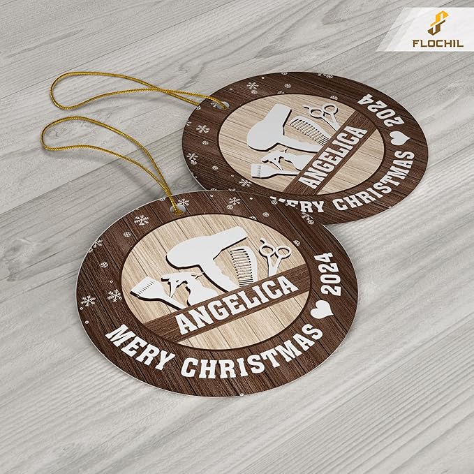 FLOCHIL Personalized Hairstylist Ornament, Custom Hairapist with Name, Hairdresser Ornaments for Christmas Tree, Gifts