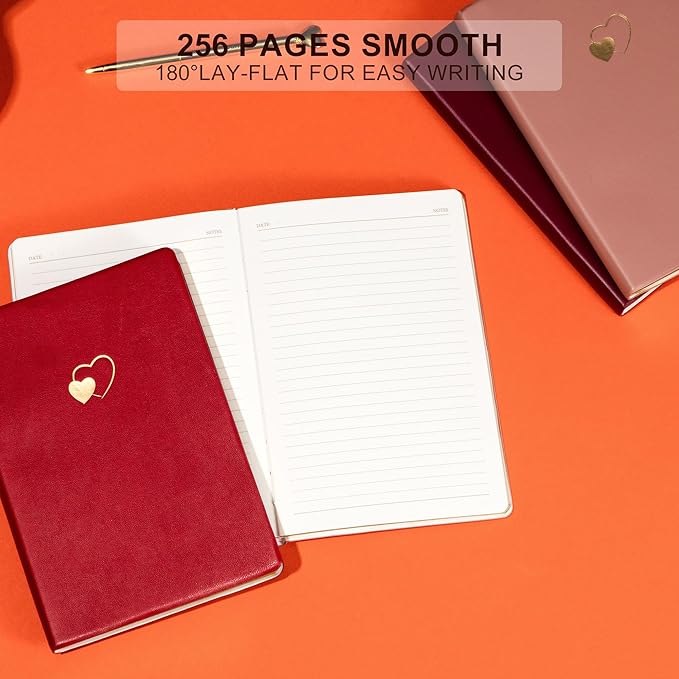 CAGIE 4 Pack Lined Journal Notebook for Women and Girls 256 Pages Cute Diary with Heart-Shaped Leather Journals for Writing A5 Soft Cover Notebooks for Work School, Red