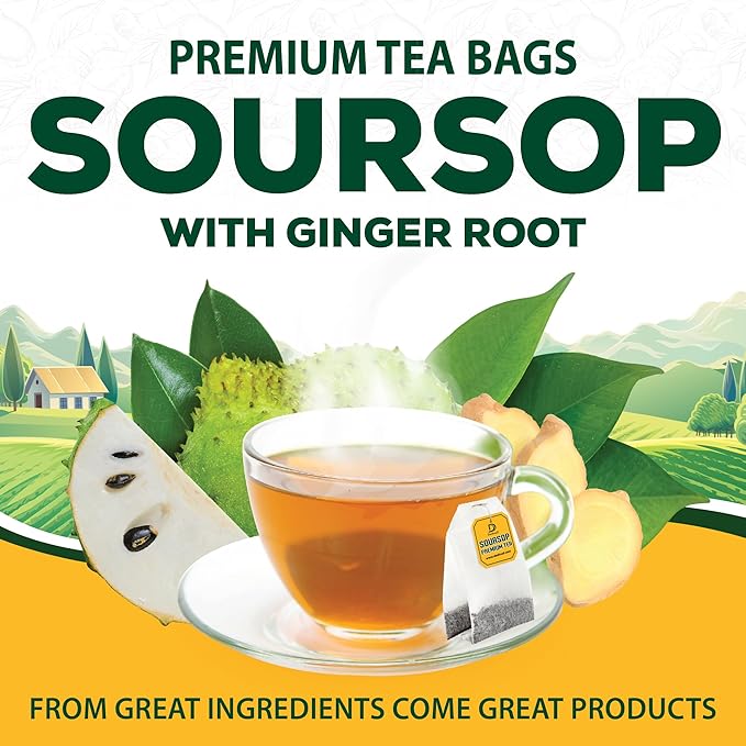 DEDICAD Soursop Leaves Tea Bags with Ginger, 30 Tea bags, 2gr/bag - Non-GMO/Caffeine free - Support Digestion, Well Skin, Immune System