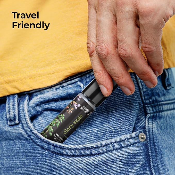 Healing Solutions (2 Pack) Clary Sage Essential Oil Roll-On Perfume - Organic for Skin, Body Oil Roller, Personal Care, Presents for Women - USDA Certified Clary Sage Roll On