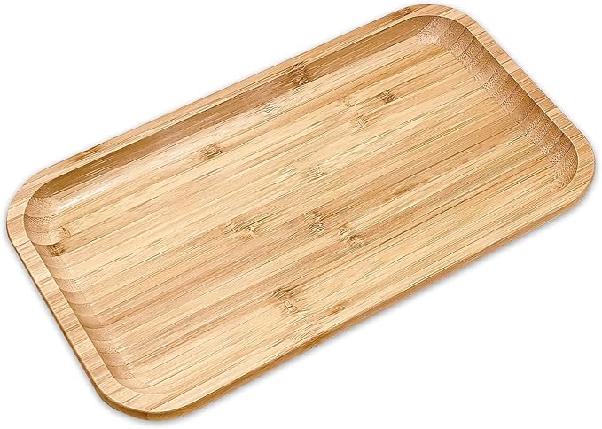Bam&Boo Bamboo Serving Tray Natural Minimalist Rectangular (11.3” x 6.2" x 0.8") Coffee, Tea, Food, Drinks, Storage, Decor for Home, Kitchen, Bathroom