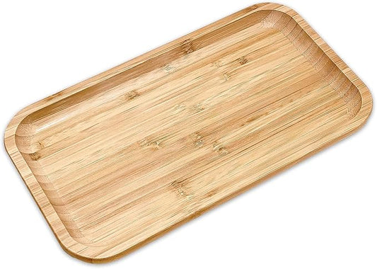 Bam&Boo Bamboo Serving Tray Natural Minimalist Rectangular (11.3” x 6.2" x 0.8") Coffee, Tea, Food, Drinks, Storage, Decor for Home, Kitchen, Bathroom