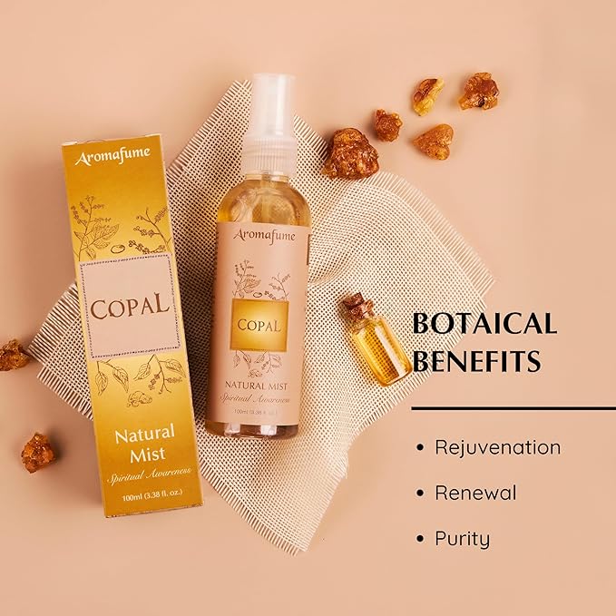 Copal Natural Resin Mist Spray by Aromafume | 100 ml / 3.3oz | Ideal for deep relaxation, spirituality & rituals | Made with Copal Resin from Mexico | Non-alcoholic, non-toxic & vegan