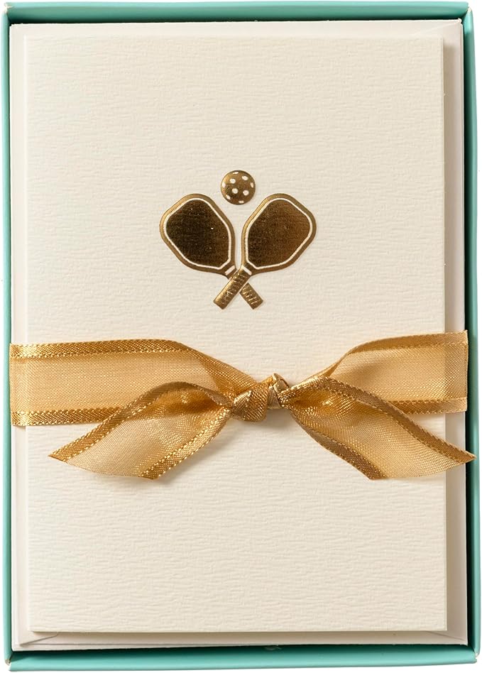 Graphique Pickleball Cards, Pack of 10 Cards with Envelopes, All Occasion Greetings, Blank Inside, Embossing and Gold Foil Accents, La Petite Press Collection Boxed Set, 3.25" x 4.75"
