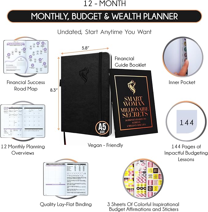 Financial Planner - Monthly Budget Planner & Monthly Bill Organizer | A 12-Month Journey to Financial Freedom | Bill Payment Tracker Organizer, Debt, Expense Tracker & Money Saving with Pockets