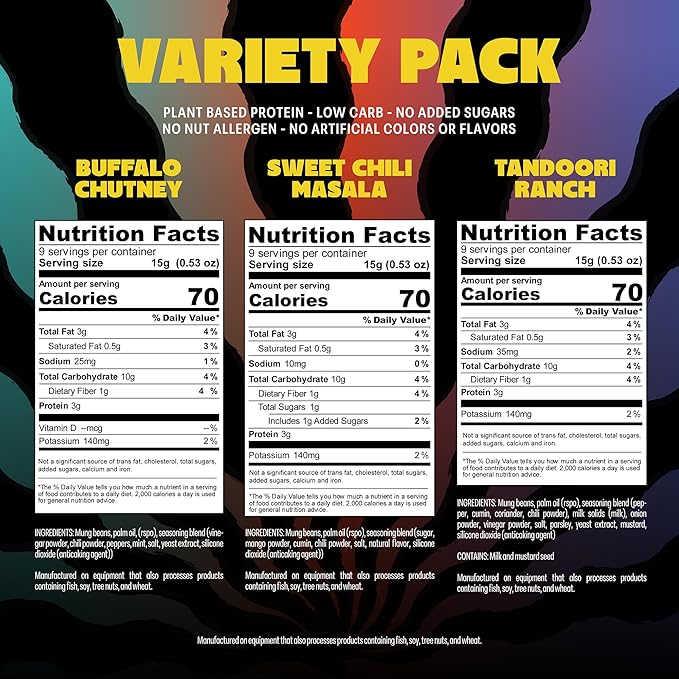 Daal By Keen Crunchy Mung Bean Snacks – Variety Pack - Plant-Based Protein, High Fiber, Gluten Free & Nut-Free – Mix into Salads or Enjoy as an On-the-Go Snack - 1 Resealable Pack, 4.76 oz