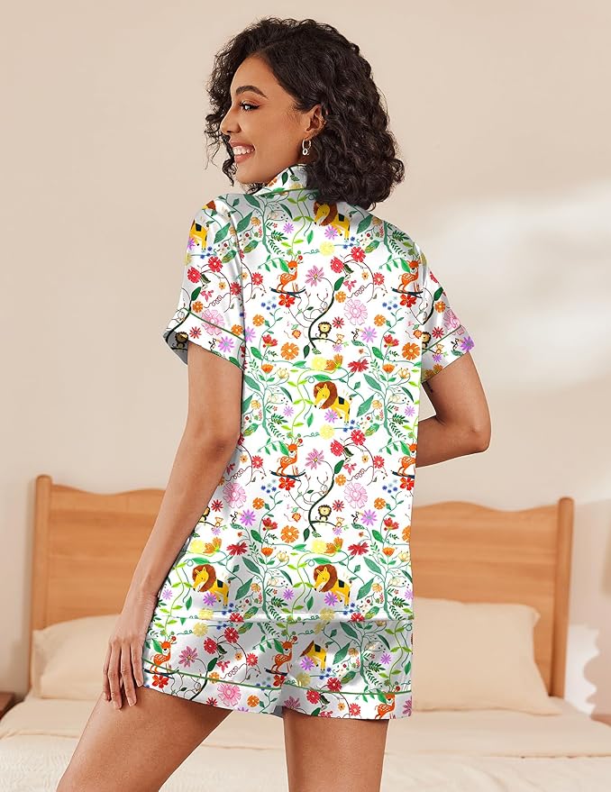 Ekouaer Silk Pajamas for Women Short Sleeve Sleepwear Soft Button Down Loungewear 2 Piece Satin Pjs Shorts Set S-XXL