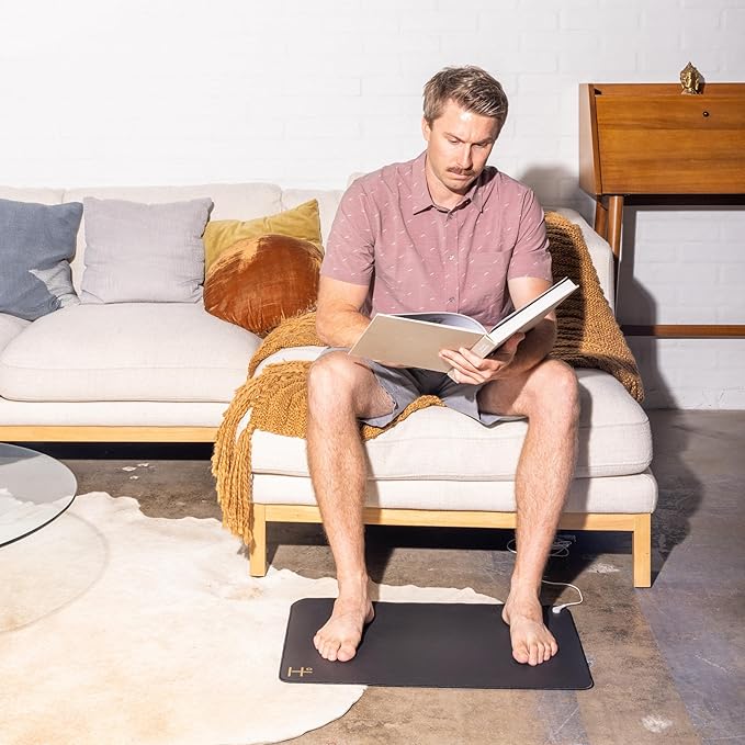 Earthing Grounding Mat for Feet, Energy, Pain Relief, Inflammation, Balance, Wellness - Earthing Mat for Home and Work - 15 Foot Earthing Mat Grounding Pad, Conductive Carbon - 24" x 16" (White Logo)