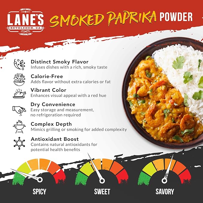 Lane's Smoked Paprika Powder, All-Natural Smoked Paprika Seasoning, Goes Well with Meat, Pork, and Vegetables Smoky Paprika Spice, Made in USA, 7 Oz