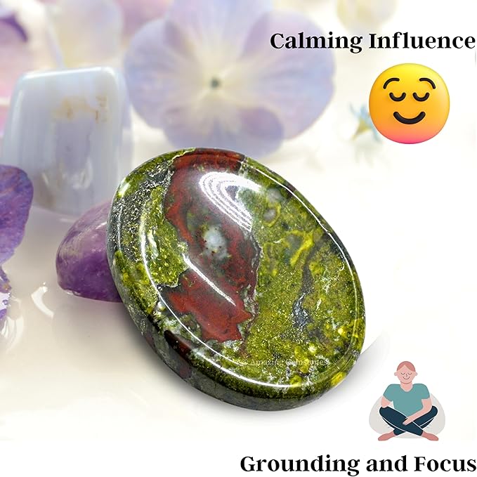Amazing Gemstone Dragon Bloodstone Worry Stone Crystals and Healing Stones - Worry Stones for Stress Relief Gifts - Piedra Crystal Fidget for Meditation - Unique Stocking Stuffers and Birthday Gifts