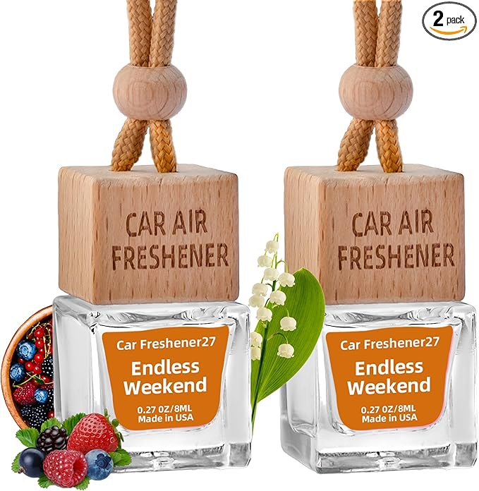 Car Air Freshener Hanging Diffuser – Long-Lasting Essential Oil Scent (Up to 60 Days) – Non-Toxic & Eco-Friendly – 2-Pack Auto Fresheners Made in USA