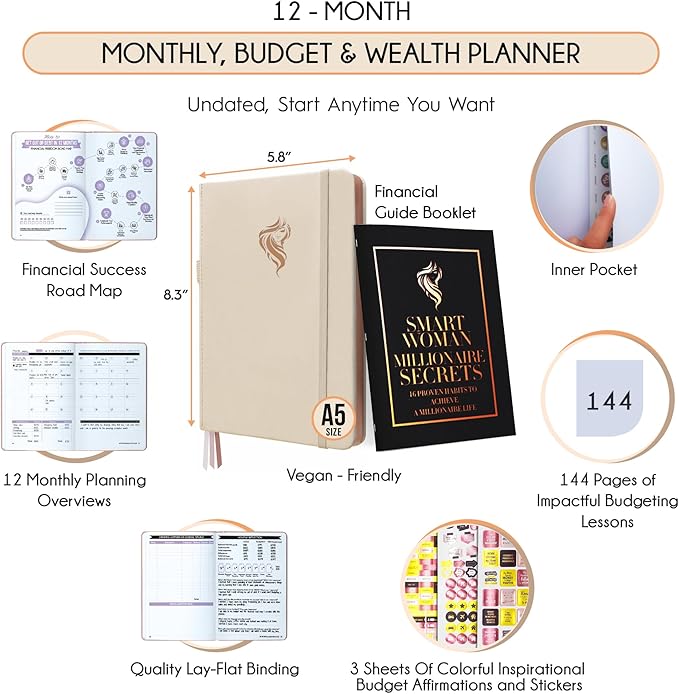 Financial Planner - Monthly Budget Planner & Monthly Bill Organizer | A 12-Month Journey to Financial Freedom | Bill Payment Tracker Organizer, Debt, Expense Tracker & Money Saving with Pockets