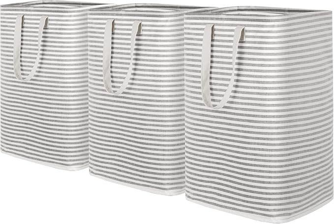 Lifewit 3 Pack Laundry Hamper Large Collapsible Laundry Baskets, Freestanding Waterproof Clothes Hamper with Easy Carry Handles in Laundry Room Bedroom Bathroom College Dorm for Adults, Gray, 3 x 80L