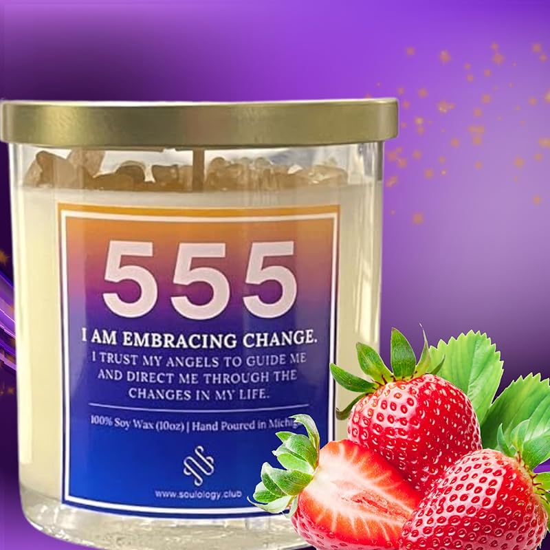 555 Angel Number Candle, 10oz, Crystal candle, 100% Soy Wax & Phthalate-Free Fragrance candles, Gifts candles for women, Angel Number Gift, Healing Candle, Spiritual Candle