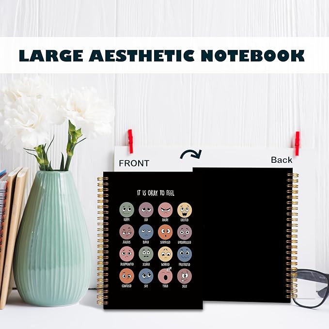 BearCake Mental Health Gifts, Inspirational Notebooks, It is Okay to Feel Mental Health Journal, Therapy Journal for Mental Health, Mental Health Journal for Women,Spiral Notebook 5.5x8.3 black