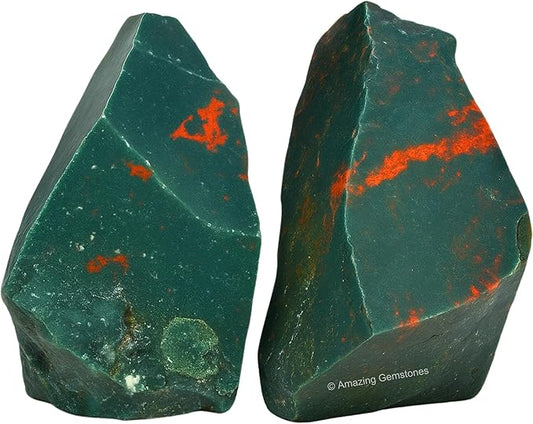 Amazing Gemstone Bloodstone Raw Crystals and Healing Stones, Natural Rocks for Tumbling - DIY Raw Stones and Crystals, 2 Pieces