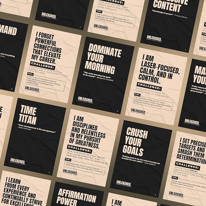 Daily Affirmation Cards to Unleash Your Best Self - 55 Cards with Empowering Quotes, Challenges & Practical Tips | Personal Growth Gift Idea for Driven Men & Women for Birthday, New Job, Christmas