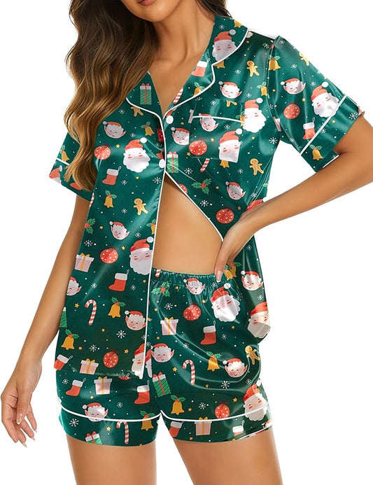 Ekouaer Silk Pajamas for Women Short Sleeve Sleepwear Soft Button Down Loungewear 2 Piece Satin Pjs Shorts Set S-XXL