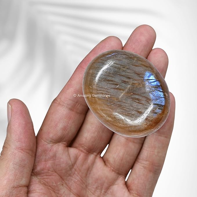 Amazing Gemstone Sun Moonstone Crystals and Healing Stones - Large Palm Stone Crystals Piedra - Crystal for Good Luck, Balanced Positive Energy, Meditation - Unique Stocking Stuffers, Gifts for Women