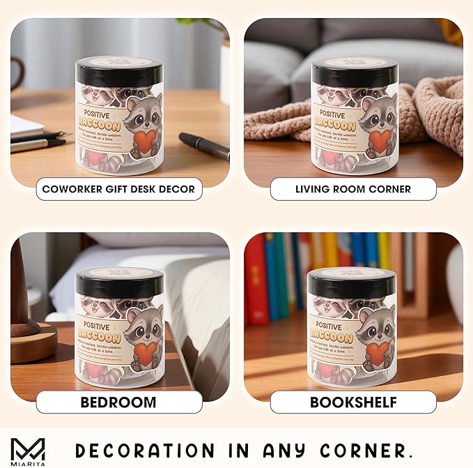 Positive Raccoon Jar – 60 Positive Affirmation Cards for Women, Mindfulness Cards, Stress Relief & Self Care Gifts for Women, Teen Girl, Birthday Gift for Her, Friendship Gift, Raccoon Gifts