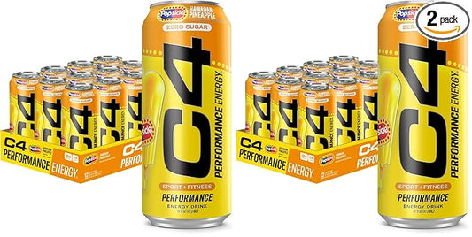 Cellucor C4 Energy Drink x Hawaiian Pineapple Popsicle, Carbonated Sugar Free Pre Workout Performance Drink with no Artificial Colors or Dyes, 16 Oz, Pack of 24