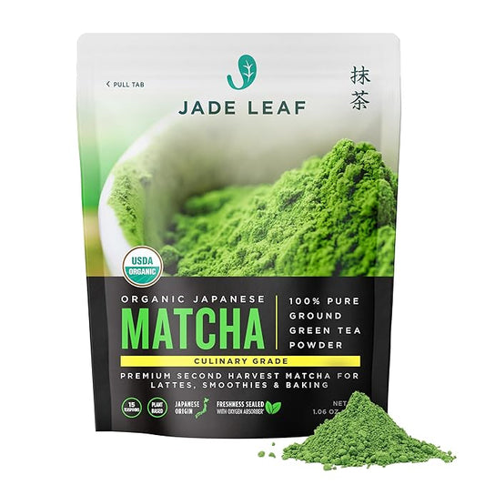 Jade Leaf Matcha Organic Green Tea Powder - Culinary Grade Premium Second Harvest - Authentic Japanese Origin (1.06 Ounce Resealable Pouch)