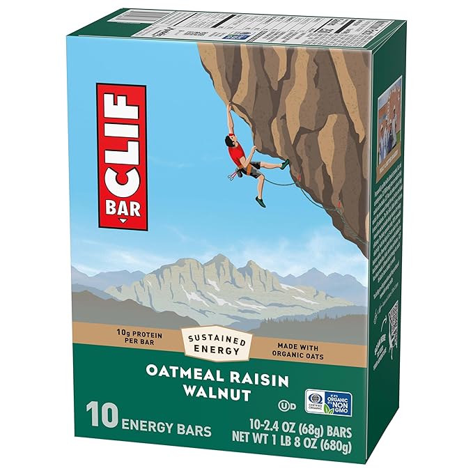 CLIF BAR - Energy Protein Bars - Oatmeal Raisin Walnut - Made with Organic Oats - Energy Bars - Non-GMO - (10 Pack)