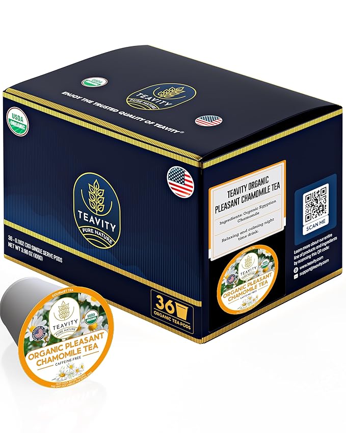 Organic Chamomile Tea Pods for Keurig - Decaf Tea Pods - Pleasant Chamomile by Teavity (36 Tea Pod)