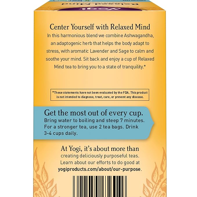 Yogi Tea - Relaxed Mind (6 Pack) - Supports Tranquility - Calming Tea with Gotu Kola and Lavender - Caffeine Free - 96 Organic Herbal Tea Bags