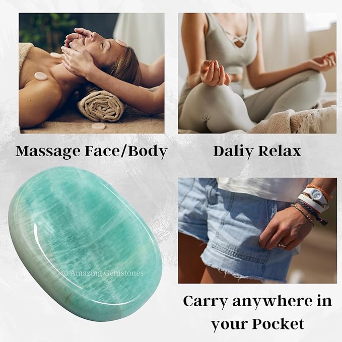 Amazing Gemstone Amazonite Worry Stone Crystals and Healing Stones for Stress Relief Gifts - Piedra Crystal Fidget for Meditation, Relaxation - Unique Stocking Stuffers and Birthday Gifts