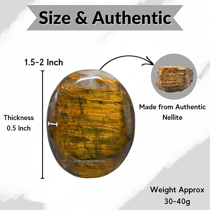 Amazing Gemstone Nellite Crystals, Healing Stones - Large Palm Stone Crystals Piedra- for Good Luck, Balanced Positive Energy, Meditation - Unique Stocking Stuffers, Birthday Gifts for Women, Men