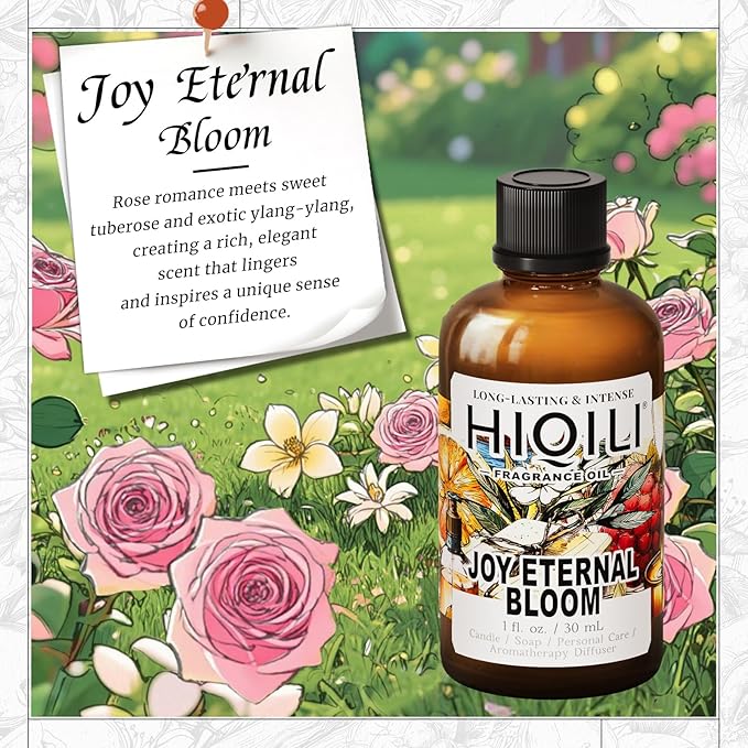 HIQILI Joy Eternal Bloom Fragrance Oil, Jasmine & Rose Scents, Aromatherapy Diffuser, Air Freshener, Candle & Soap Making, Long Lasting - 1 Fl Oz