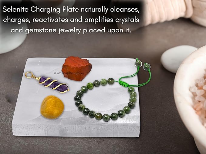 Amazing Gemstone Selenite Crystal Charging Plate For Crystals And Healing Stones, 3" Selenite Crystal Plate Coaster For Home, Office Table Decor (Selenite Square)