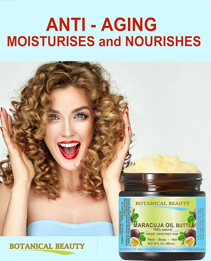 Botanical Beauty MARACUJA OIL BUTTER RAW 100% Pure Natural VIRGIN UNREFINED Cold-Pressed Carrier for Face, Skin, Body, Hair, Lip, Nails. Rich in Vitamin E (16 Fl Oz)