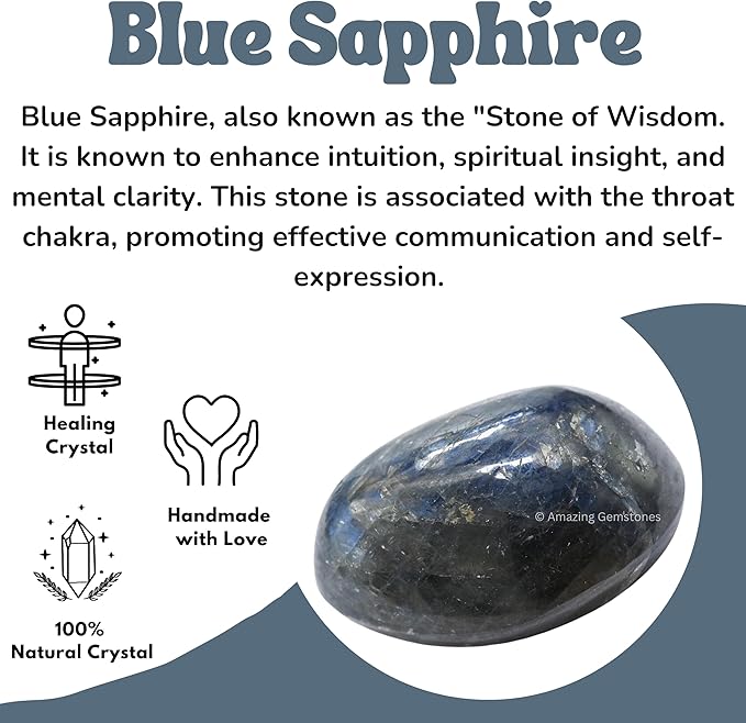 Amazing Gemstone Blue Sapphire Crystals and Healing Stones Tumbled - 1 oz Blue Sapphire Stone, Natural Healing Stones for Energy Balance, Stress Relief - Premium Polished Gems Rocks for Meditation