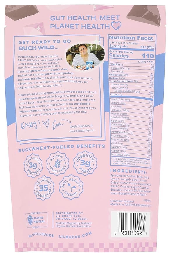 Clusterbucks Superfood Clusters – Grain-Free, Keto-Friendly Granola with Regeneratively Grown Sprouted Buckwheat– Gluten-Free, Low-Carb, Organic Healthy Snack (6 Ounce (Pack of 1), Chocolate Sea Salt)