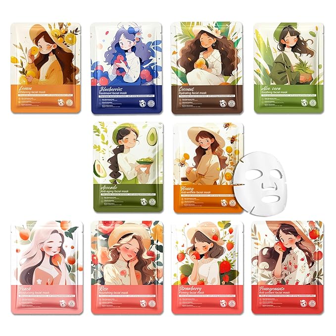 10PCS Hydrating Facial Sheet Mask,Moisturizing Face Masks Skincare Gift Set,Long Lasting Face Mask Skin Care & Facial Mask Kit for All Skin Types 12