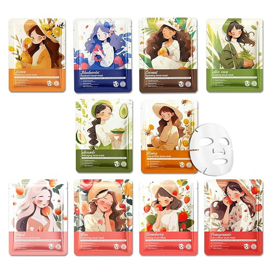 10PCS Hydrating Facial Sheet Mask,Moisturizing Face Masks Skincare Gift Set,Long Lasting Face Mask Skin Care & Facial Mask Kit for All Skin Types 12