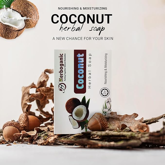 HERBOGANIC Coconut Herbal Soap | Pack of 6 of 5oz soap Bar | Ideal for Men and Women, Soothing and Nourishing Soap for Moisturization