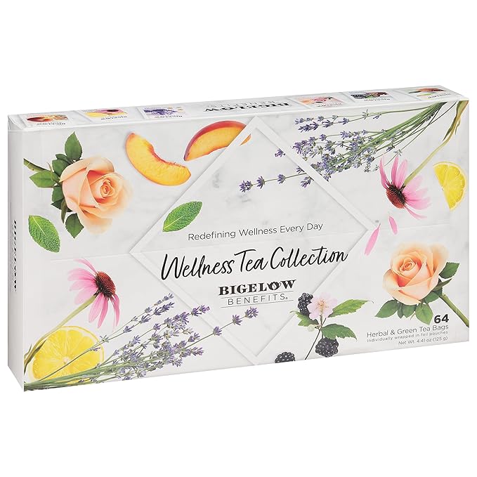 Bigelow Benefits Wellness Tea Collection, Variety Gift Box Sampler, 64 Tea Bags, (Pack of 1