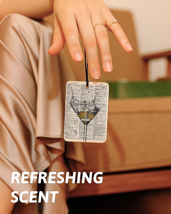 Vintage Alcohol Themed Car Air Freshener 4 Pcs, Retro Martini Whisky Wine Hanging Air Freshener for Bar Cars Closet Drawer Books, Alcohol Lovers Gifts Car Accessories Mirror Decor for Women