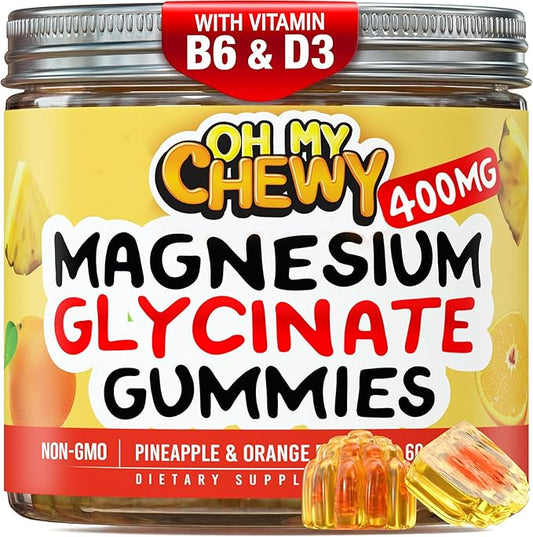 Center-Filled Magnesium Glycinate Gummies 400MG - High Absorption for Kids, Teens & Adults - Supplement for Sleep, Calm & Muscle Relaxation with B6 & D3 - Gluten Free & Vegan Friendly - 60 Count