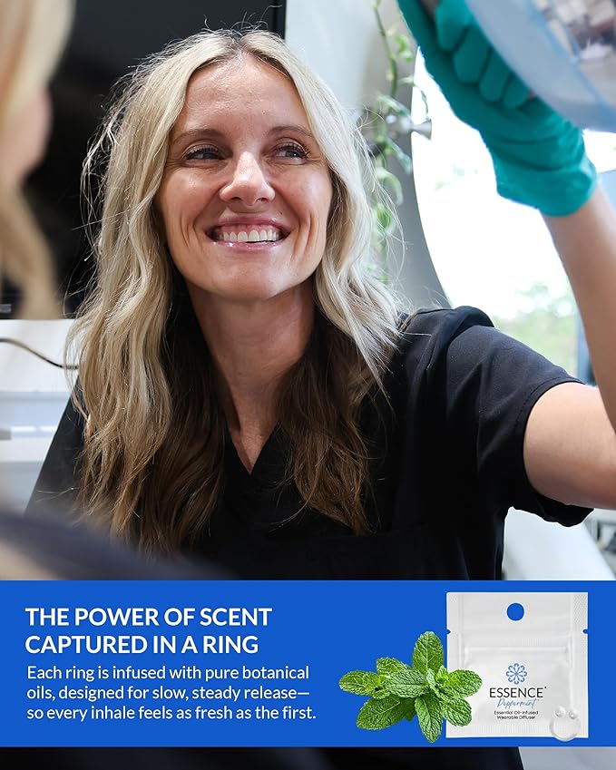 Essence Wearable Aromatherapy Nasal Diffuser – Peppermint Essential Oil Nose Ring Silicone Inhaler for Stress & Mood Support - Made in USA & Travel-Friendly (Ring Only)