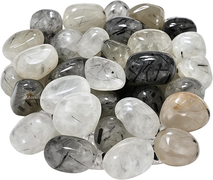 Amazing Gemstone Black Rutilated Quartz Crystals & Healing Stones Tumbled - 1 oz Black Rutilated Quartz Stone, Healing Stones for Energy Balance, Premium Polished Gems Rocks for Meditation & Wellness