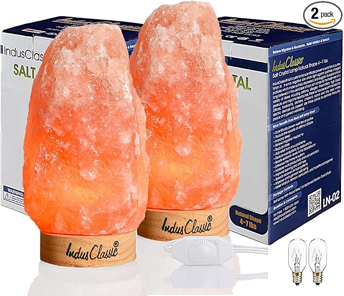 LN-02 Pack of 2 Natural Himalayan Pink Crystal Rock Salt Lamp 4~7 lbs with Dimmer Control Switch, Quality Gift Packaging
