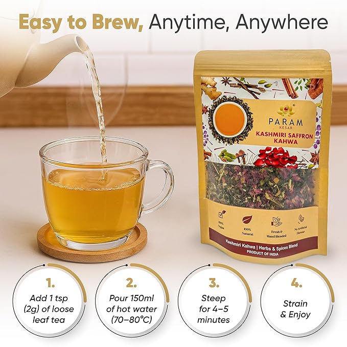 Param Kesar Organic Saffron Cardamom Cinnamon Herbal Green Tea | Detox & Digestive Support | Aromatic Indian Spice Blend with Rose & Licorice | 100g Loose Leaf Tea